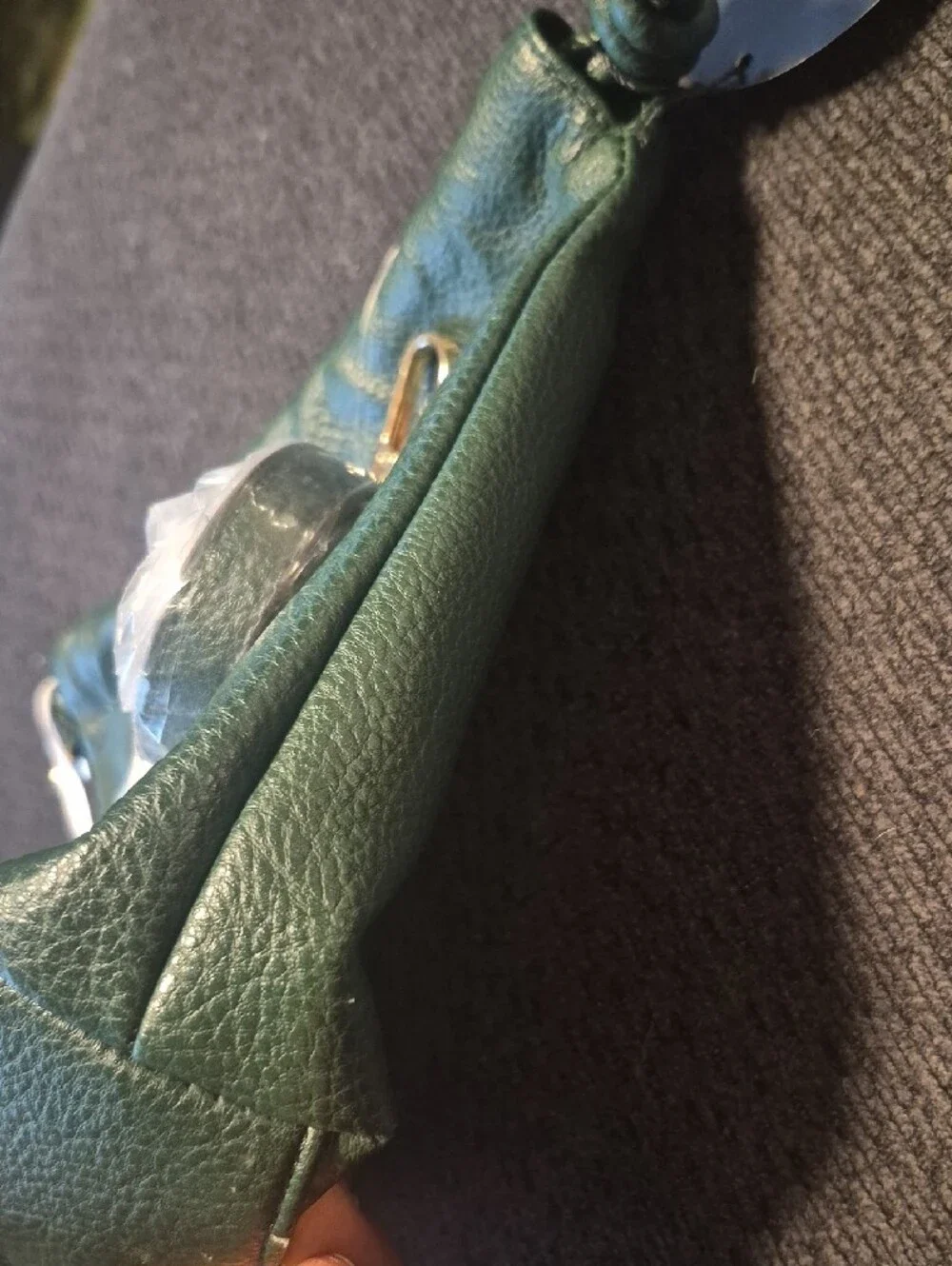 Forest Green Pebbled Leather Crossbody Bag with Gold Hardware
